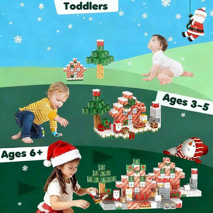 Christmas Magnetic Building Blocks Set-154 PCS Magnet Cubes Mine magnet World Toys STEM Sensory Xmas Advent Calendar Construction Birthday Gifts for Kids Boys Girls Toddlers Ages 3+,3-5,4-7,4-8