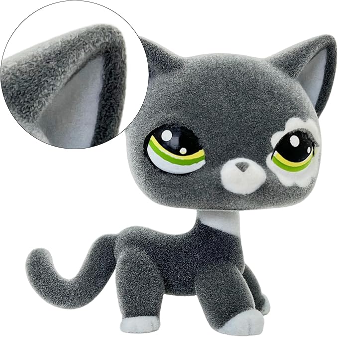 Custom Flocked Pet Shop Toy Fuzzy Animal Figure Short Hair Cat Kitty Kitten Deer OOAK (Black #2249)