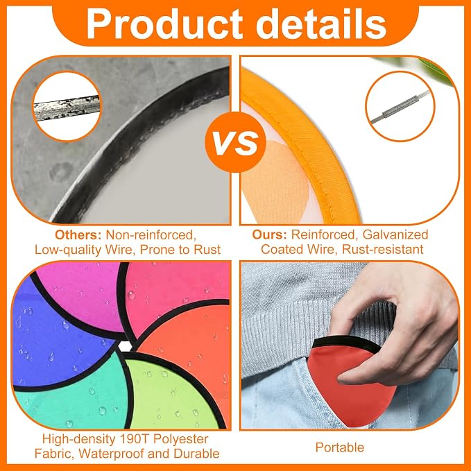 20PCS Foldable Flying Disc Fans with Bags, 9.8'' DIY Handheld Black Egde Fabric Folding Fan for Outdoor Game Activities Birthday Party Favors Gifts, Yellow
