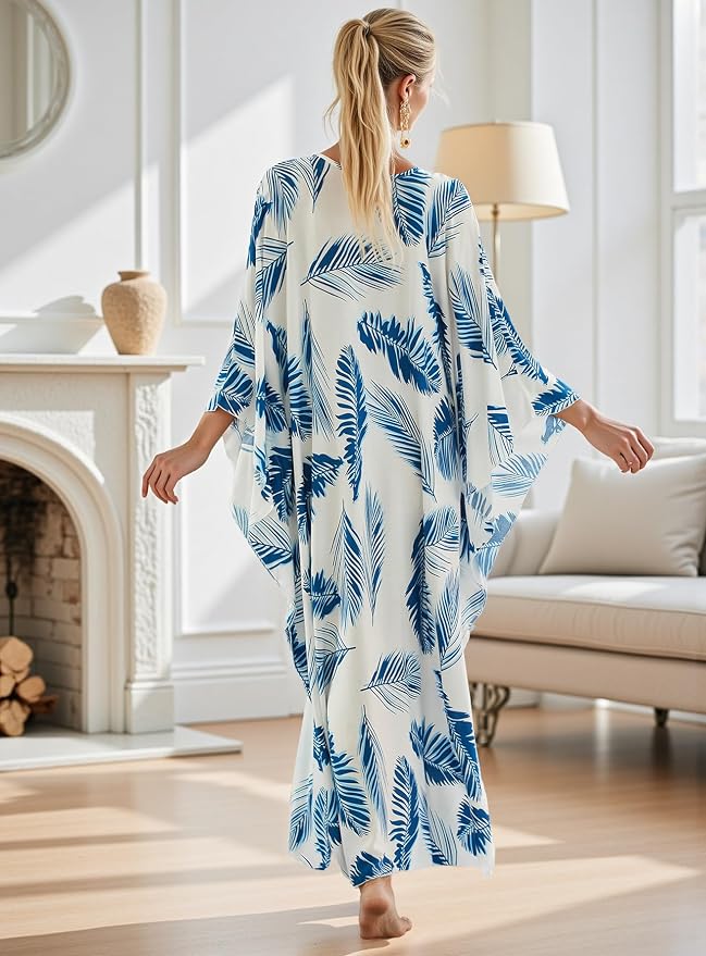 Mumu Dresses for Women Plus Size, Bohemian Kaftan Beach Cover Up Long Maxi Nightgown Soft Loungewear
