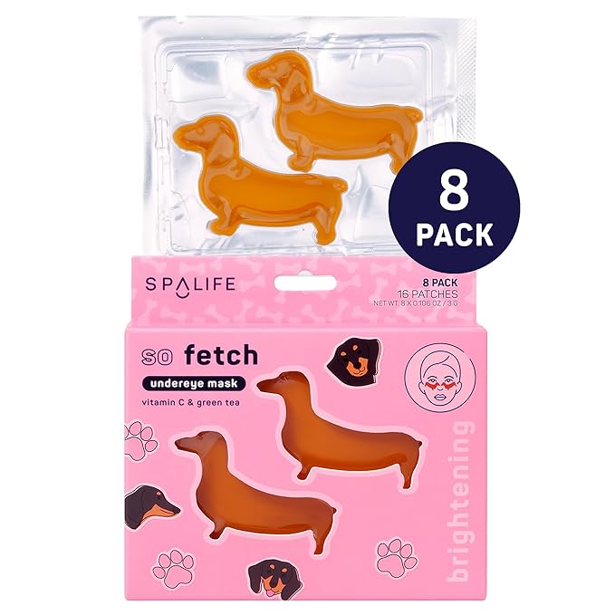 SpaLife So Fetch Hydrogel Under Eye Patches for Dark Circles | Dachshund Under Eye Patches for Puffy Eyes | Weiner Dog Undereye Bags and Puffiness Removal | Pack of 8 Pairs (8 Undereye Treatments)