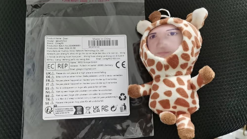 Personalized Deer Stuffed Animal Key Chain – Customizable fawn Plush Toy, Gift with Your Face Photo,5 inches