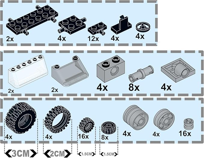 Wheels and Axles Building Block Sets 102PCS Car Parts Building Kit with Tires, Windshield, Chassis & Steering Wheel Compatible with Major Brands