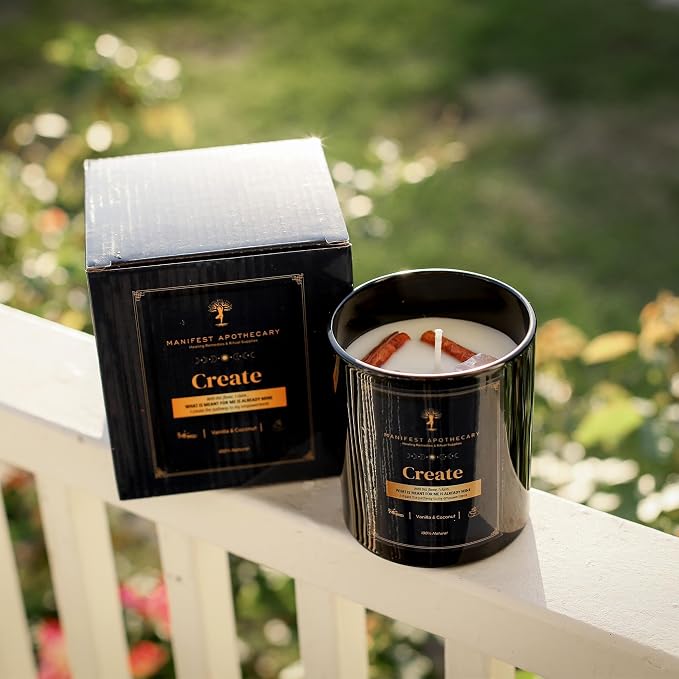 Aromatherapy Scented Candle for Creativity & Inspiration โ Hand-Poured Soy Candle Infused with Vanilla, Coconut, Cinnamon & Rose Quartz Crystals โ 50 Hrs Burn Time & 10.5 Oz โ Ideal Birthday Gift