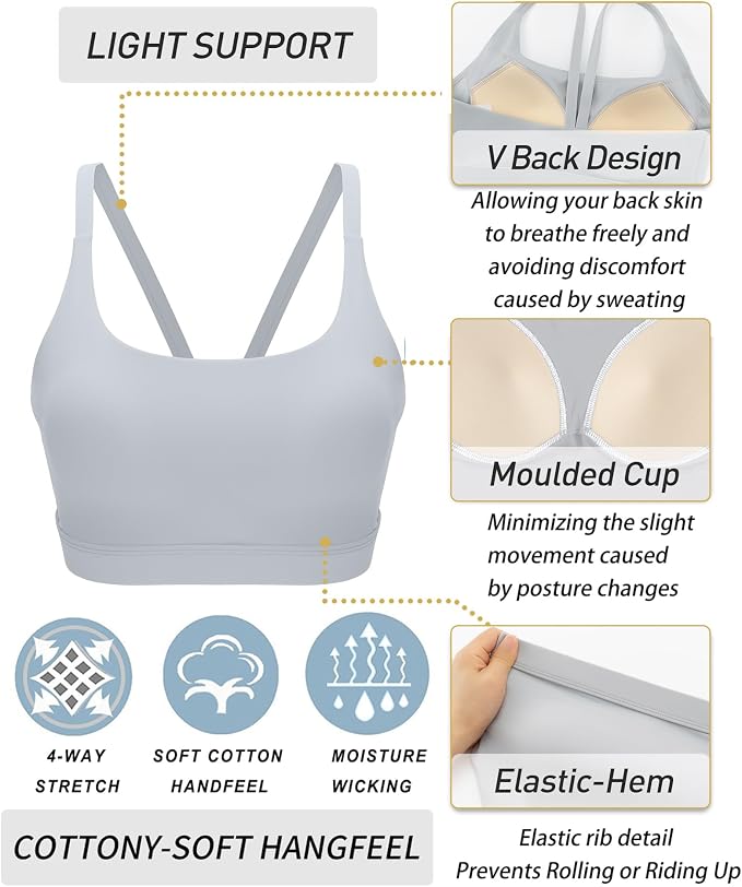 RUNNING GIRL Sports Bras for Women,Light Impact Molded Cup Strap Sports Bra with Sewn in Pads,Best for A-C Cup