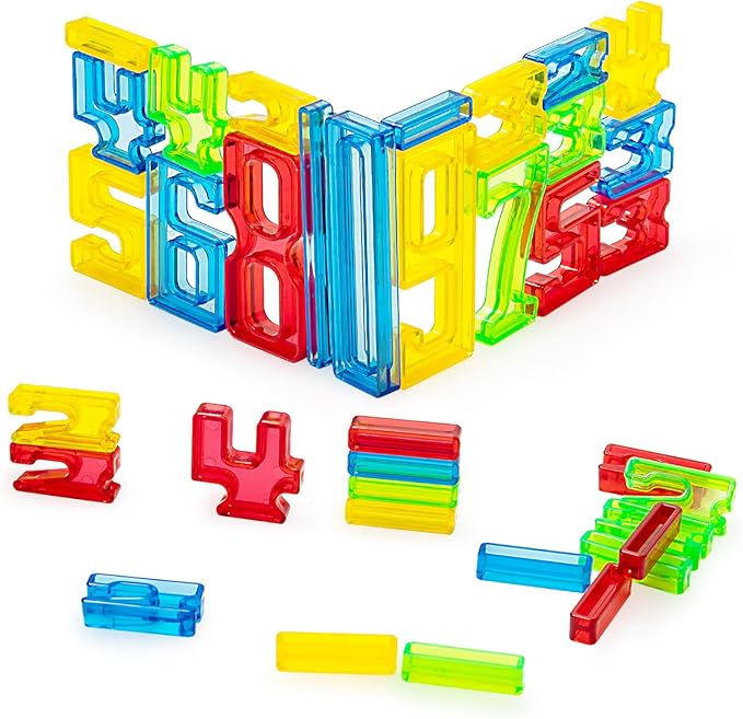 Math Manipulative Transparent Numbers Set | Counting Toy Light Box Accessory | Transparent Counters | Sorting and Stacking | Sensory and Fine Motor Skill Development | Rainbow Numbers -35 Pcs,4 Colors