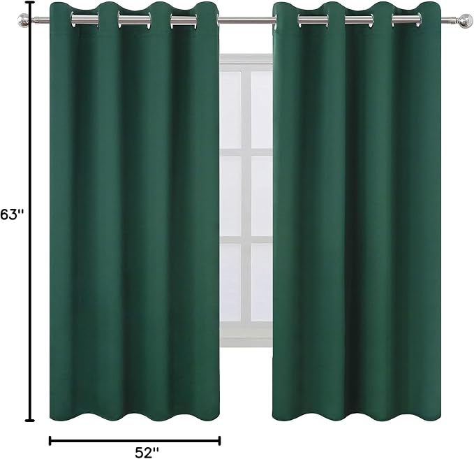 LEMOMO Dark Green Bedroom Blackout Curtains/52 x 63 Inch Long/Set of 2 Curtain Panels/Thermal Insulated Room Darkening Curtains for Bedroom
