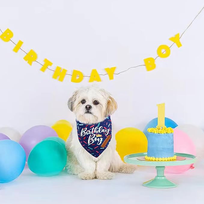 Realeaf Birthday Boy Dog Bandana, Dog Birthday Party Supplies,Premium Durable Fabric, Bandana for Medium and Large Dogs Pets (Blue, Large)