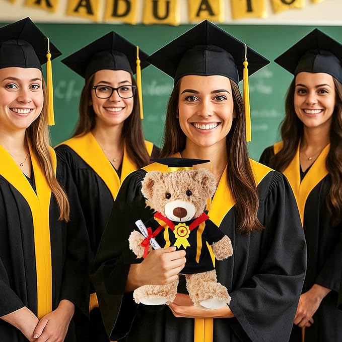 Set of 2 Graduation Teddy Bear Clothes Cap & Gow Outfit Fits Make Your Own Most 8" - 13" Bear Plush Stuffed Animal Outfit Pet Dog Doll Cap and Gown Build a Bear Clothes(Graduation F, Fit 8"-13")