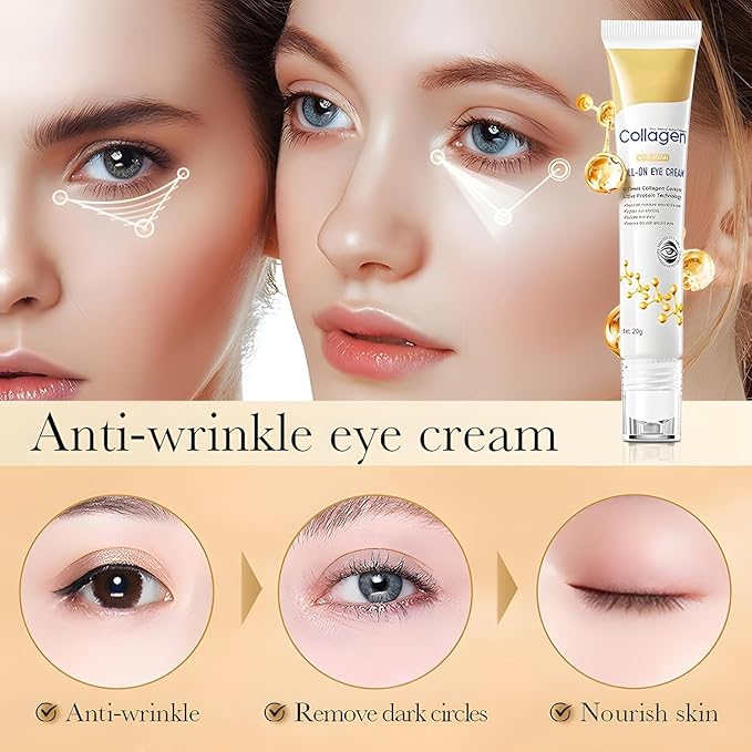 Age Correcting Eye Cream, Anti-Aging Hyaluronic Acid, Collagen & Caffeine Reduce Wrinkles, Dark Circles & Under Eye Puffiness, Lift, Firm & Brighten Eyes, Ice Roller For Under Eye Bags And Puffy Eyes