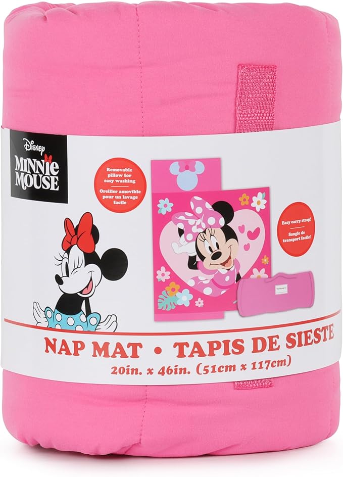 Jay Franco Kids Nap Mat with Embedded Pillow & Blanket – Soft 46"x20" Microfiber Sleeping Bag with Name Tag & Handle