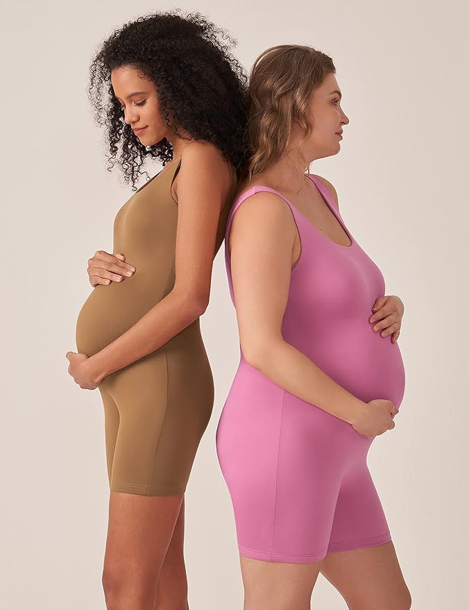 POSHDIVAH Women's Maternity Bodysuit Pregnancy Shapewear Double Lined Sleeveless Tank Top Shorts Romper Jumpsuit