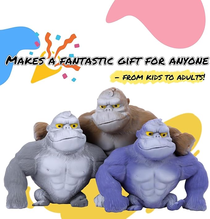 Super Stretchy Gorilla Fidget Toy, Squishy Monkey Squeeze Toy, Splat Maxi Kong, Sensory and Fidget Toy for Kids and Adults, Fun Gift for Fidgeters, Ideal Gift for Kids (Brown)