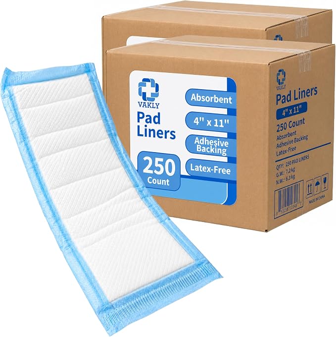 Vakly Postpartum Panty Liner Pads 4" x 11" (500 Pack) – Large Super Absorbent Maternity Pad Liners for Overnight Leak Protection, Incontinence Booster Pads with Adhesive (500, Count)