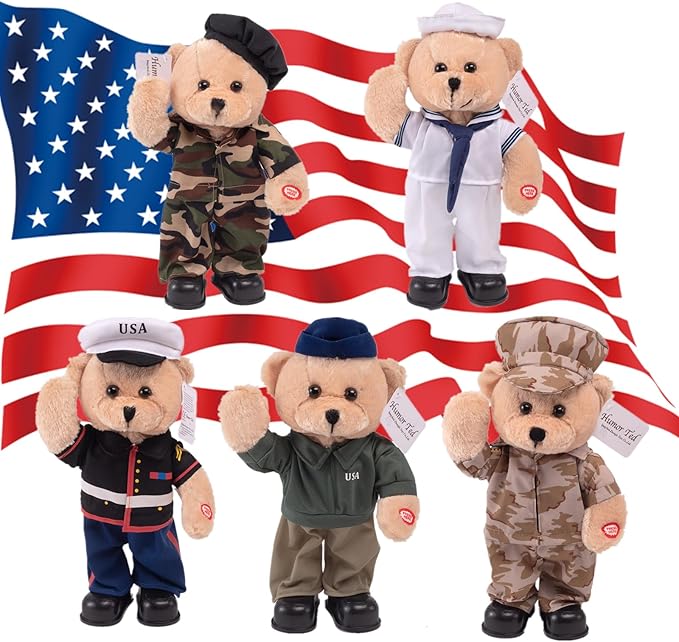 Children's Idol Military Hero Teddy Bear Stuffed Animals Singing Dancing Teddy Bear Stuffed Animal, US Army Theme Music Plush Toys,Independence Day Birthday Gifts for Kids On Holidays. 14"(Navy Bear)