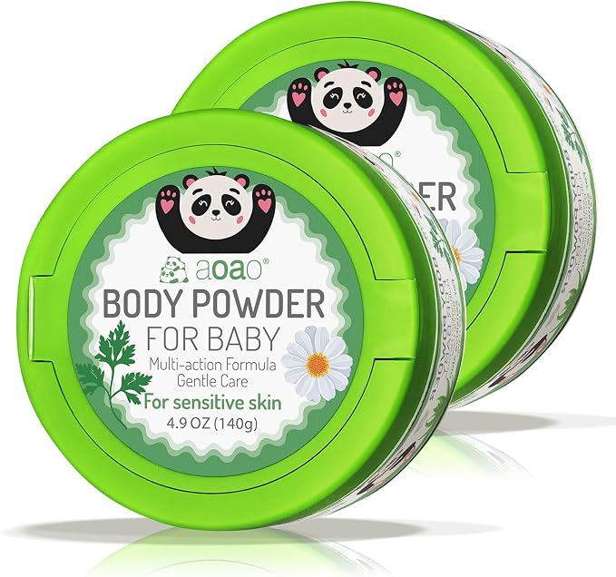 AOAO Baby Body Powder with Zinc Oxide, Talc-Free Natural Cornstarch & Lavender, Multi-Action Gentle Care for Sensitive Skin, Prevents Heat Rash & Keeps Cool & Dry, Newborn Essential & Family, 140g/5oz