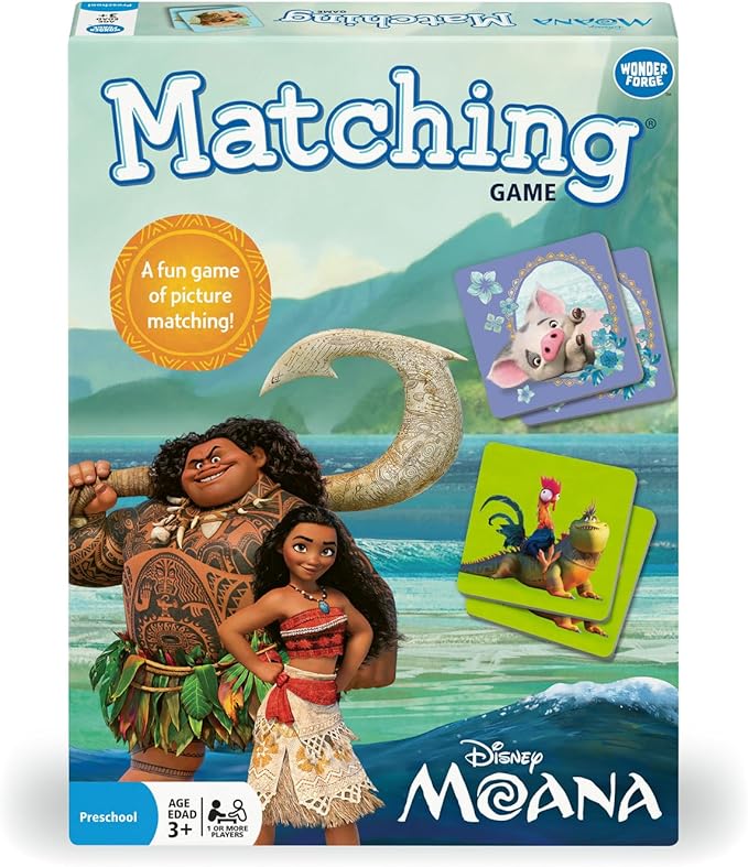 Wonder Forge Disney Moana Matching Game - Fun and Educational Memory Game for Boys and Girls Ages 3-5 - Featuring Moana and Maui - Toddler Learning Activity