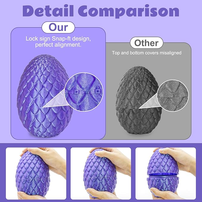 Dragon Eggs with Dragon Inside, 3D Printed Surprise Funny Gifts for Kids, Articulated Dragon Fidget Toys for Adults, Executive Desk Toys Office Room Dรฉcor (Shiny Purple, M-Size)