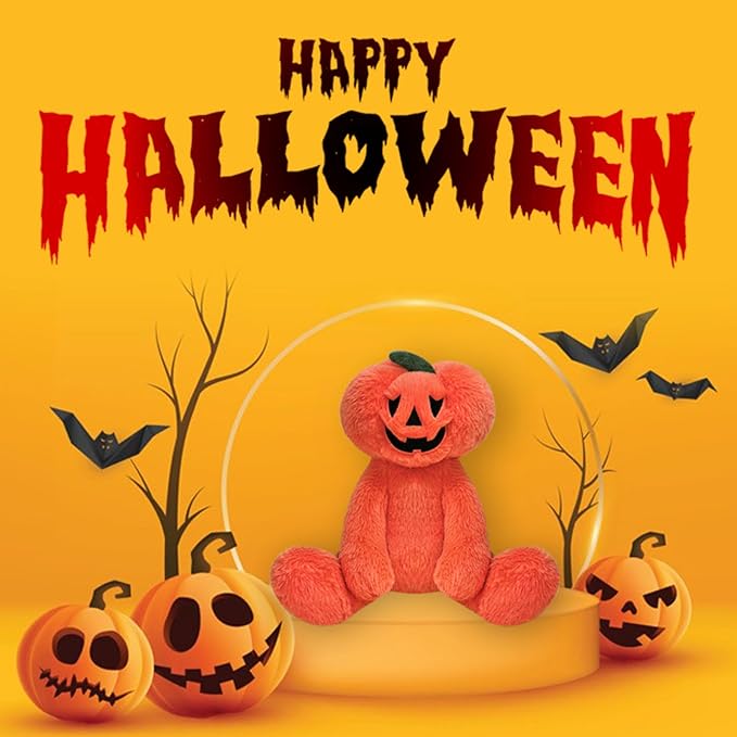 Scary Pumpkin Plush Stuffed Animal, Cute Furry Orange Pumpkin Toy, Soft Cuddly Plushie Hugger Toy for Boys Girls, Gifts for Kids or Girlfriend, 12 Inches