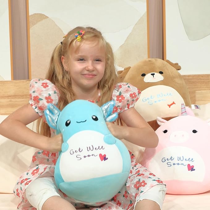 Easfan 13'' Get Well Soon Axolotl Plush Pillow Soft Cute Salamander Plush Get Well Soon Gifts for Kids Patient Feel Better for Women Men