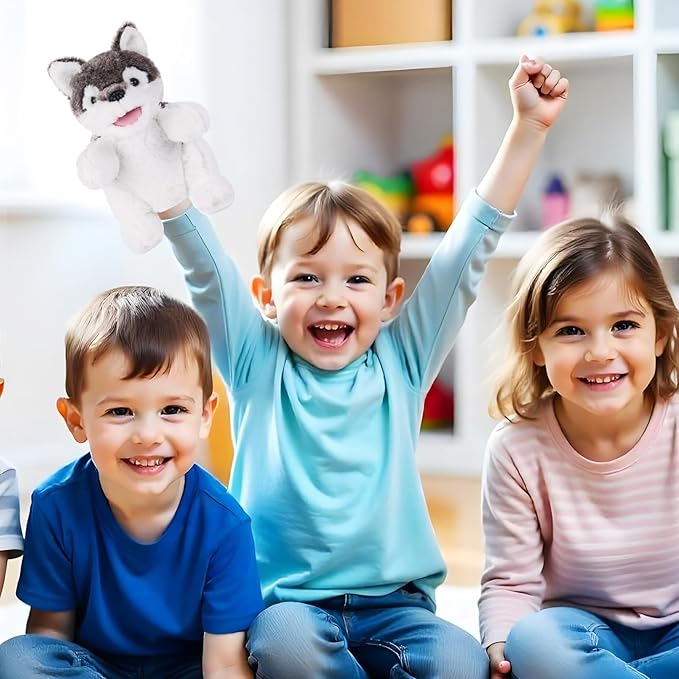 Animal Hand Puppets 11 Inch Sea Turtle Plush Dinosaur Animals Hand Puppet Toys Role-Play Toy Puppets for Kids Storytelling Imaginative Pretend Play Teaching Preschool(Wolf)