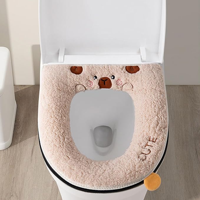 Cartoon Toilet Seat Cover, Plush Warm Soft Easy Installation Easy Winter Toilet Seat Cover for Home Bathroom