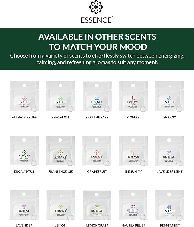 Essence Wearable Aromatherapy Nasal Diffuser – Eucalyptus Essential Oil Nose Ring Silicone Inhaler for Stress & Mood Support - Made in USA & Travel-Friendly (3 Pack)