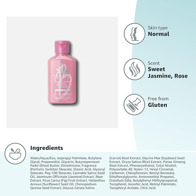Hempz Mini Collagen-Infused Jasmine & Rose Body Moisturizer, 1 oz - Paraben-Free, Vegan, Cruelty-Free (Pack of 2)