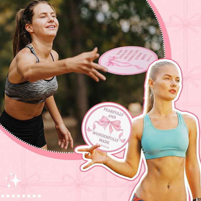 Gejoy 24 Pcs Pink Bow Foldable Fan Style Summer Flower Handheld Round Folding Flying Disc for Women Man Daily Use Festival Wedding Party Favors Decorations Portable, 8 Style