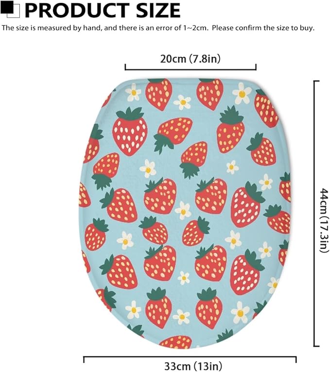 Strawberry Toilet Seat Cover, Bathroom Accessories Fits Most Round and Elongated Toilet Seats, Flannel Comfortable Toilet Lid Cover