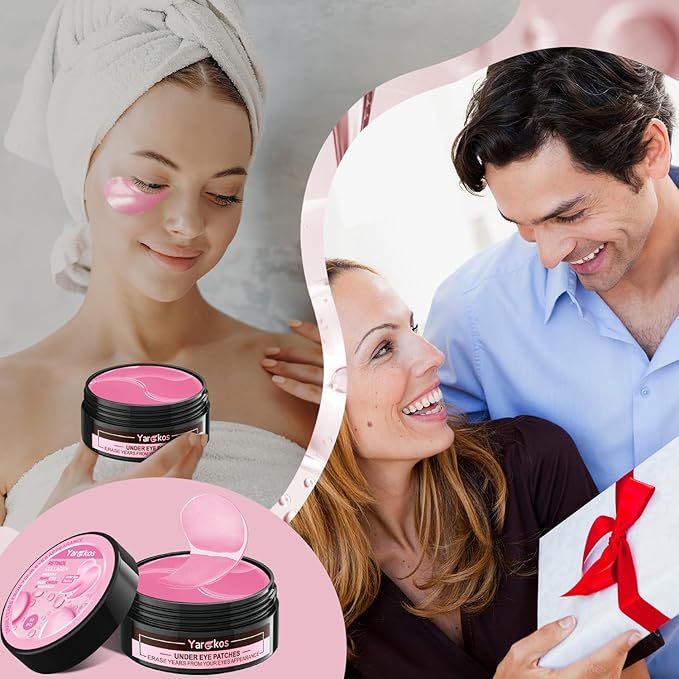 2 Packs 60 Pcs Under Eye Patches, Pink+Green, 30 Pairs Women Undereye Mask for Puffy Eyes Dark Circles Treatment, Men Collagen Gel Pads Hydrating for Eye Bags Puffiness Wrinkle, Beauty Skin Care