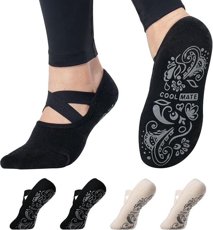 COOLMATE Pilates Socks with Grips for Women, Yoga Socks, Crew Non Slip Women for Barre, Pilates Gifts for Women