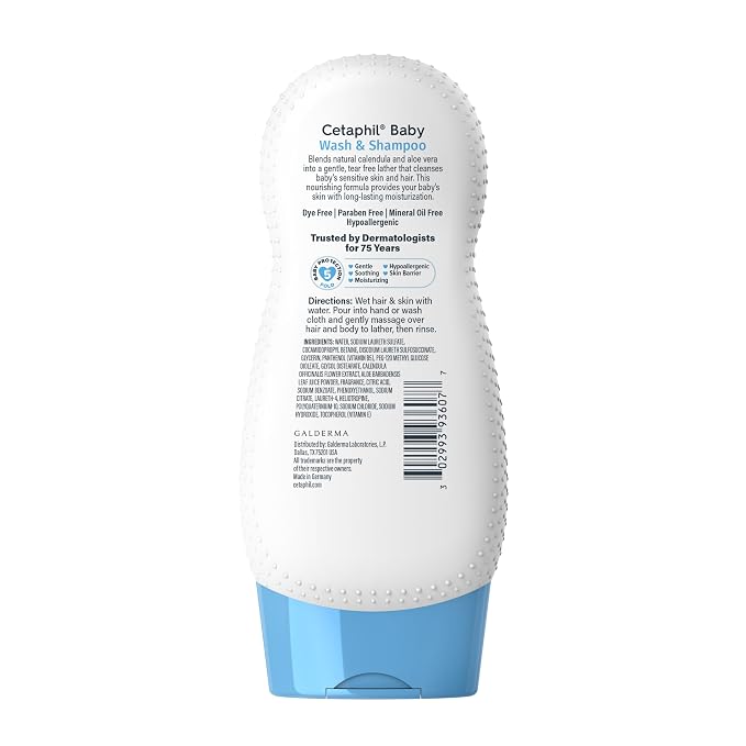 Cetaphil Baby Shampoo and Body Wash with Organic Calendula, Tear Free, Hypoallergenic, Ideal for Everyday Use, Dermatologist Tested, 7.8oz (Pack of 12)