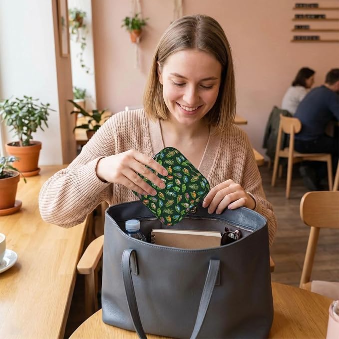 Pocket Sized Sanitary Napkin Pouch Frogs On Leaves Green Art, Anti Dust Material, Convenient Storage Holder for Women Period Essentials Outdoor Use