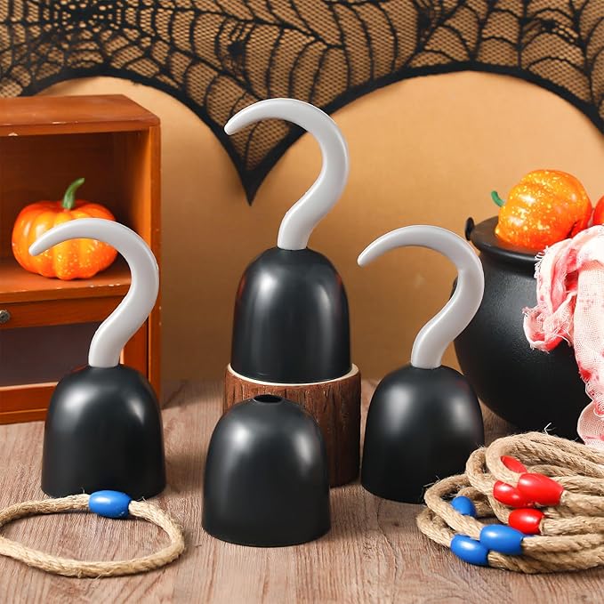 Leitee 15 Pcs Captain Hook Ring Toss Game Pirate Party Toss Game for Kid with Dice Rope Rings for Family Outdoor Yard Sport Party Accessories Captain Birthday Decor