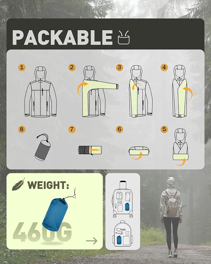 33,000ft Packable Rain Jacket Women Lightweight Waterproof Raincoat with Hood Cycling Bike Jacket Windbreaker