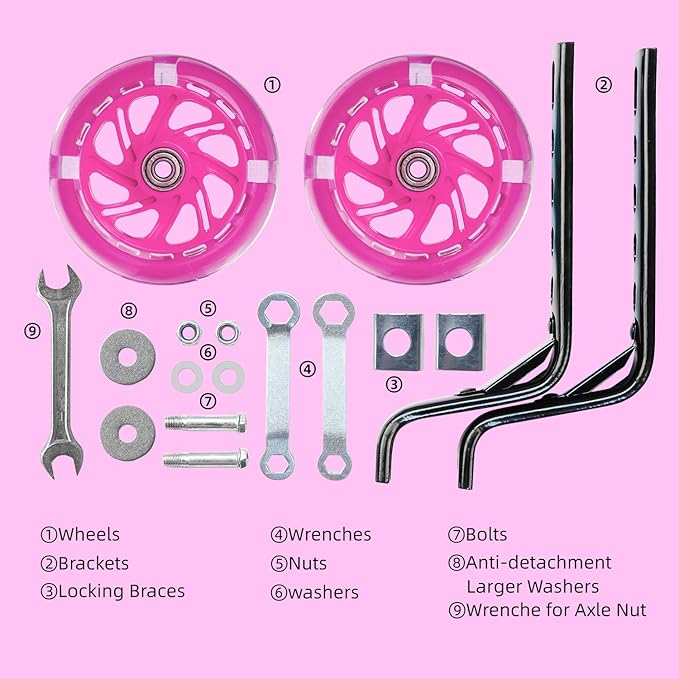 PRUNUS Flash BIKE Training Wheels for 12 14 16 18 20 Inch.Training Wheels for Kids Bike is Heavy Duty.Bicycle Training Wheel is Suitable Single Speed Bike