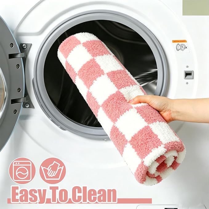 Retro Pink-and-White Checkered Bathroom Toilet Seat Cover Classic checkered toilet seat cover Machine-washable bathroom decor Fits most round, oval, and elongated (pink and white)