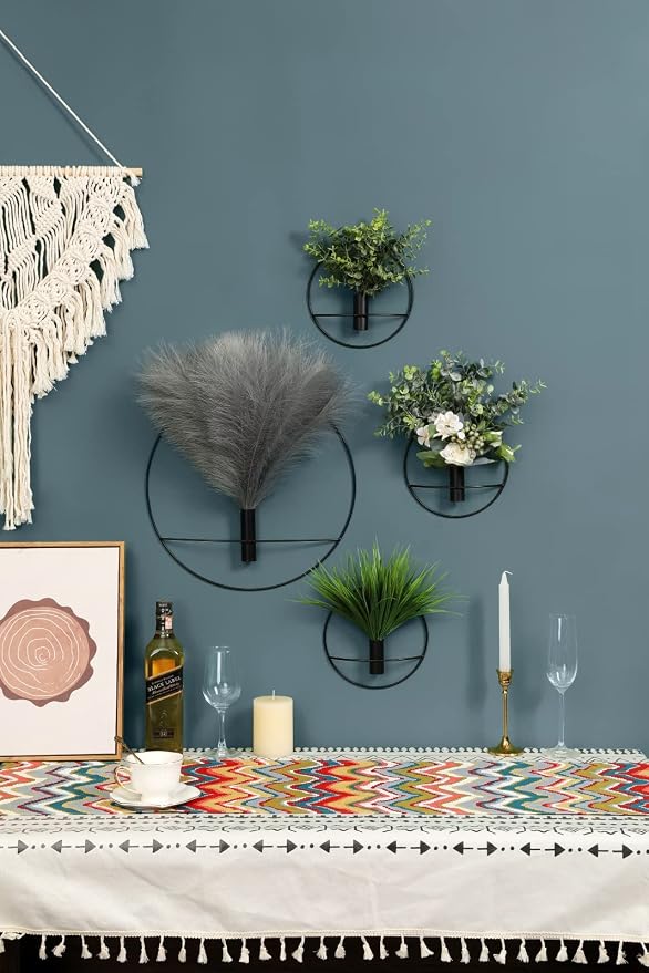 Pretty Jolly Boho Eucalyptus Wall Decor Gold Metal Wall-Mounted Art | Morden Artificial Greenery Display,2 Pack Eucalyptus Hanging Planter For Living Room, Bedroom, Bathroom, Dining room