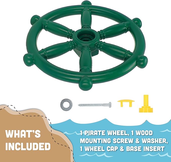Squirrel Products Pirate Wheel 12" with Mounting Hardware, Made of Durable Weather-Resistant Plastic, for Kids Playgrounds - Green
