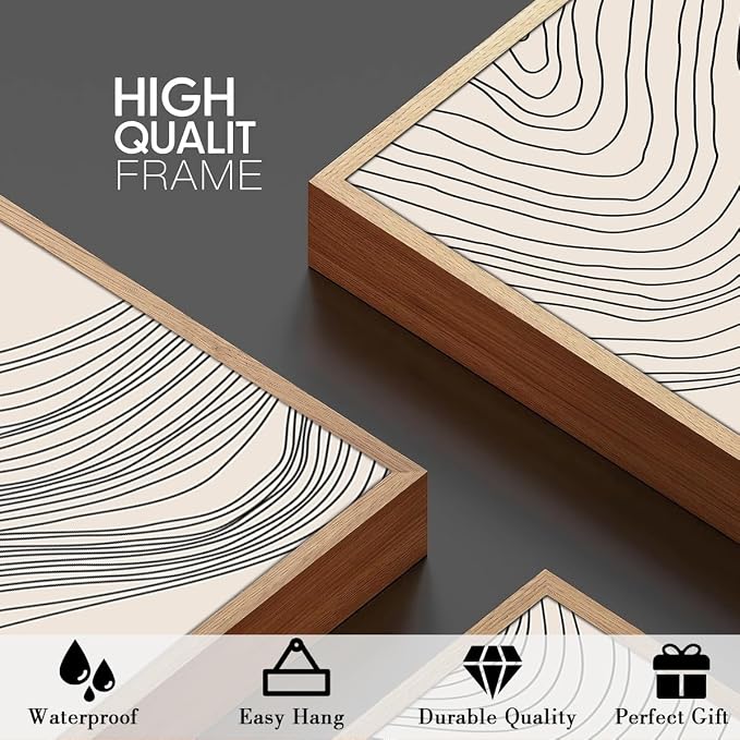 ANHUIB Neutral Canvas Wall Art Modern Abstract Canvas Painting Beige Wall Decor 12x16 Inch Set of 3 for Living Room Bedroom Bathroom