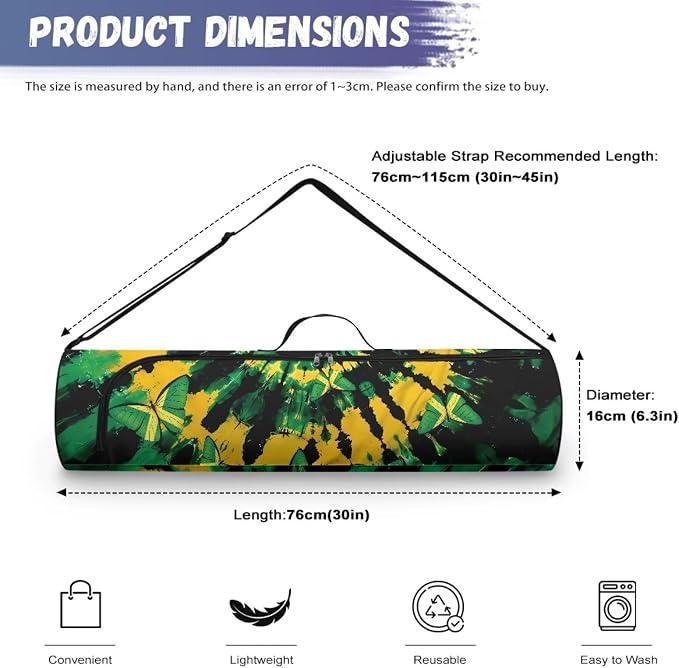 Yoga Mat Bag with Adjustable Shoulder Strap and Handle Zipper, 30in Wide x 6.3in Diameter for Yoga Mat Storage