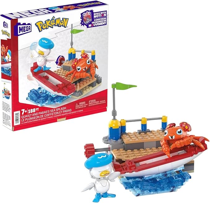 MEGA Pokemon Quaxly and Paras Building Toy Kit with 2 Action Figures 188pcs