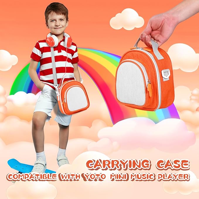 Carrying Case Compatible with Yoto Mini (2024 Edition),30 Cards Storage Bag with Handle and Shoulder Strap, Travel Storage box for Player & Headphone Accessories (Orange)