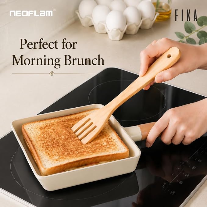 FIKA 6-Inch Nonstick Tamagoyaki Egg Pan, Japanese Omelette Pan for Rolled Eggs, Rectangular Frying Pan with Wooden Handle, Induction Compatible, Made in Korea (15cm)