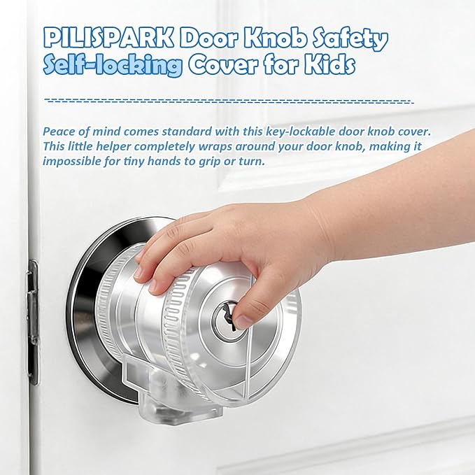Door Knob Safety Self-locking Cover for Kids, 1 Pack,Prevent Childproof Opening,Easy Install&Use,Child Safety Guards & Locks for Standard Round Knobs