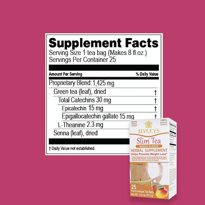 Hyleys Slim Tea Mango Flavor - Weight Loss Herbal Supplement Cleanse and Detox - 25 Tea Bags (6 Pack)