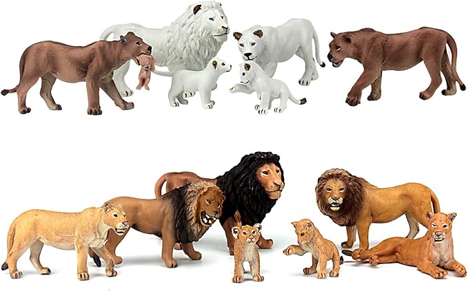 FUNSHOWCASE African Jungle Animals Running White Lion Cub Toy Figure Realistic Plastic Figurine Height 1.6-inch