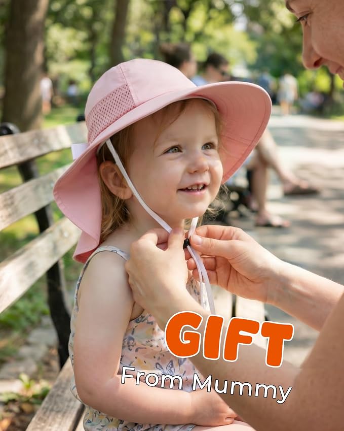 Toddler Baby Sun Hat Kids Summer Beach Essentials Adjustable Beach Hats with Bucket Wide Brim for Boys Girls Age 0-14 Years