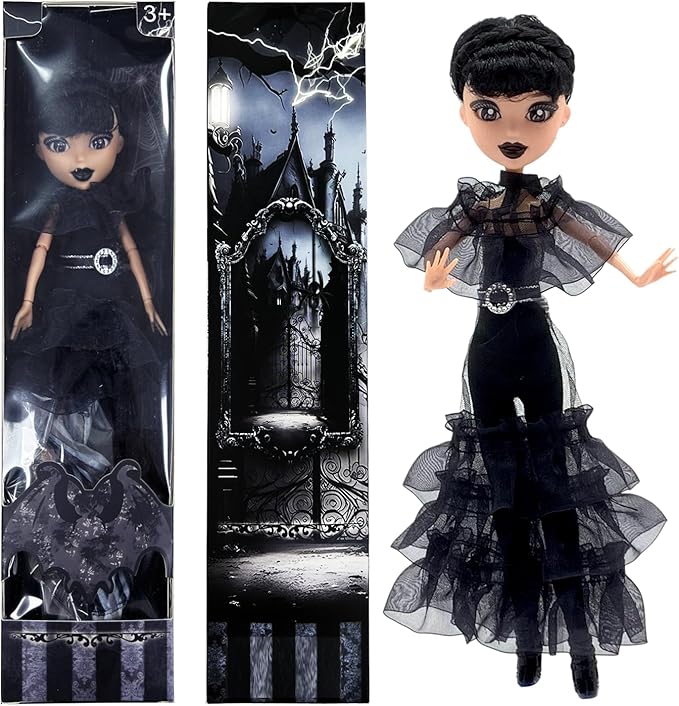 Dumwick 11.5'' Adams Doll with Gift Box, High Heels, Black Dress, and Hair, Perfect Christmas and Birthdays Toy Gift for Girls & Fans (2PCS)